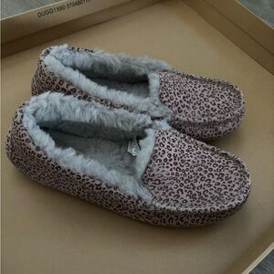 UGG Women's Tan Leopard Slippers with Gray Fur